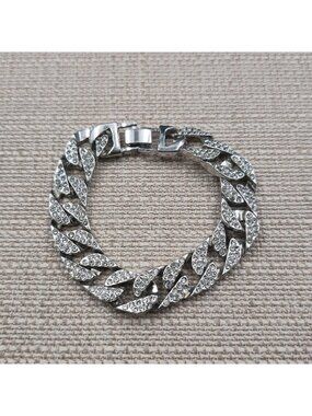 8 Inch Silver Plated Iced Out Cuban Link Chain Bracelet A7323